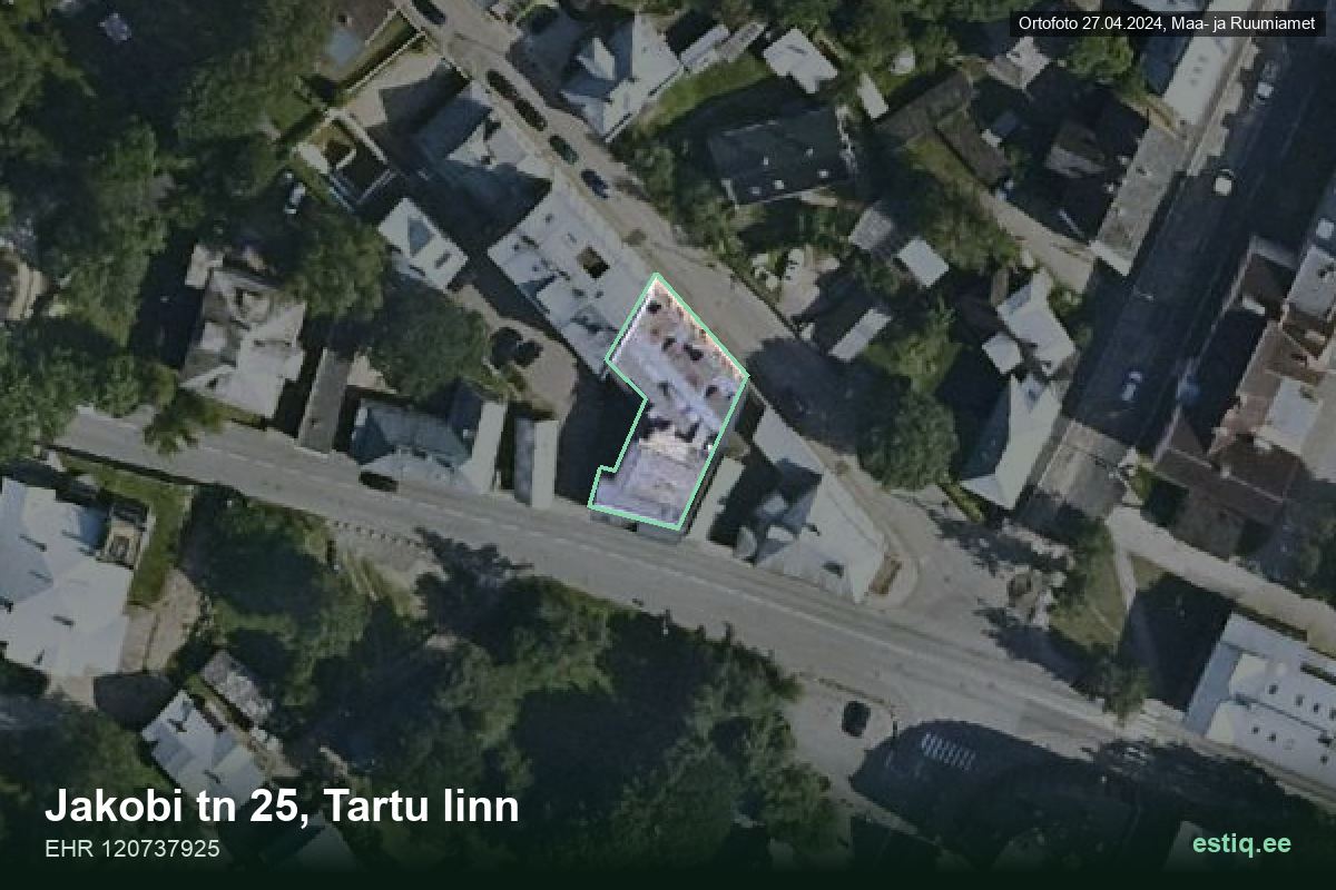 Jakobi tänav 25, Tartu – aerial photo of the building, outline from the Building Register (EHR)
