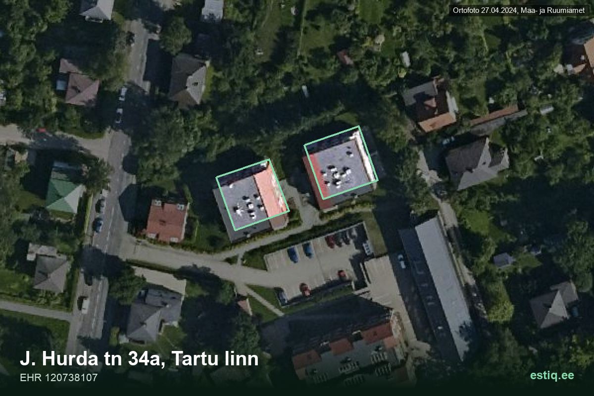 J. Hurda tänav 34a, Tartu – aerial photo of the building, outline from the Building Register (EHR)