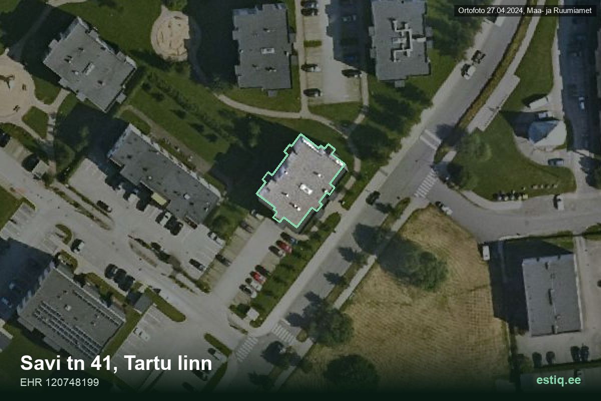 Savi tänav 41, Tartu – hoone aerofoto, kontuur ehitisregistri (EHR) andmetest