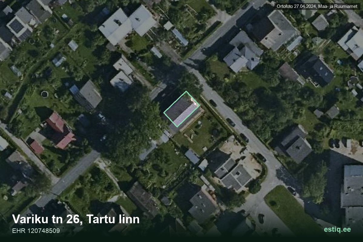Variku tänav 26, Tartu – ilmakuva rakennuksesta, ääriviiva rakennusrekisteristä (EHR)