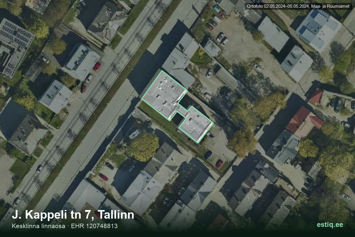 J. Kappeli tänav 7, Tallinn – hoone aerofoto, kontuur ehitisregistri (EHR) andmetest