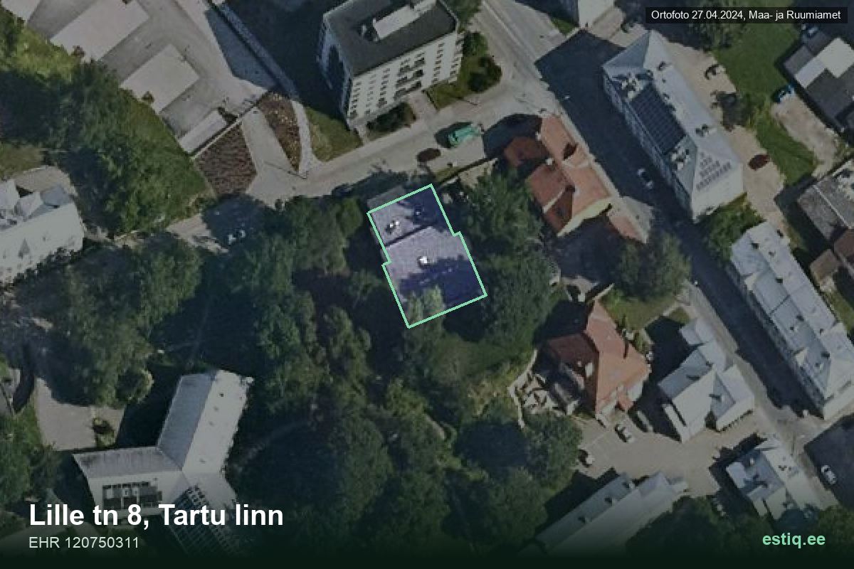 Lille tänav 8, Tartu – hoone aerofoto, kontuur ehitisregistri (EHR) andmetest