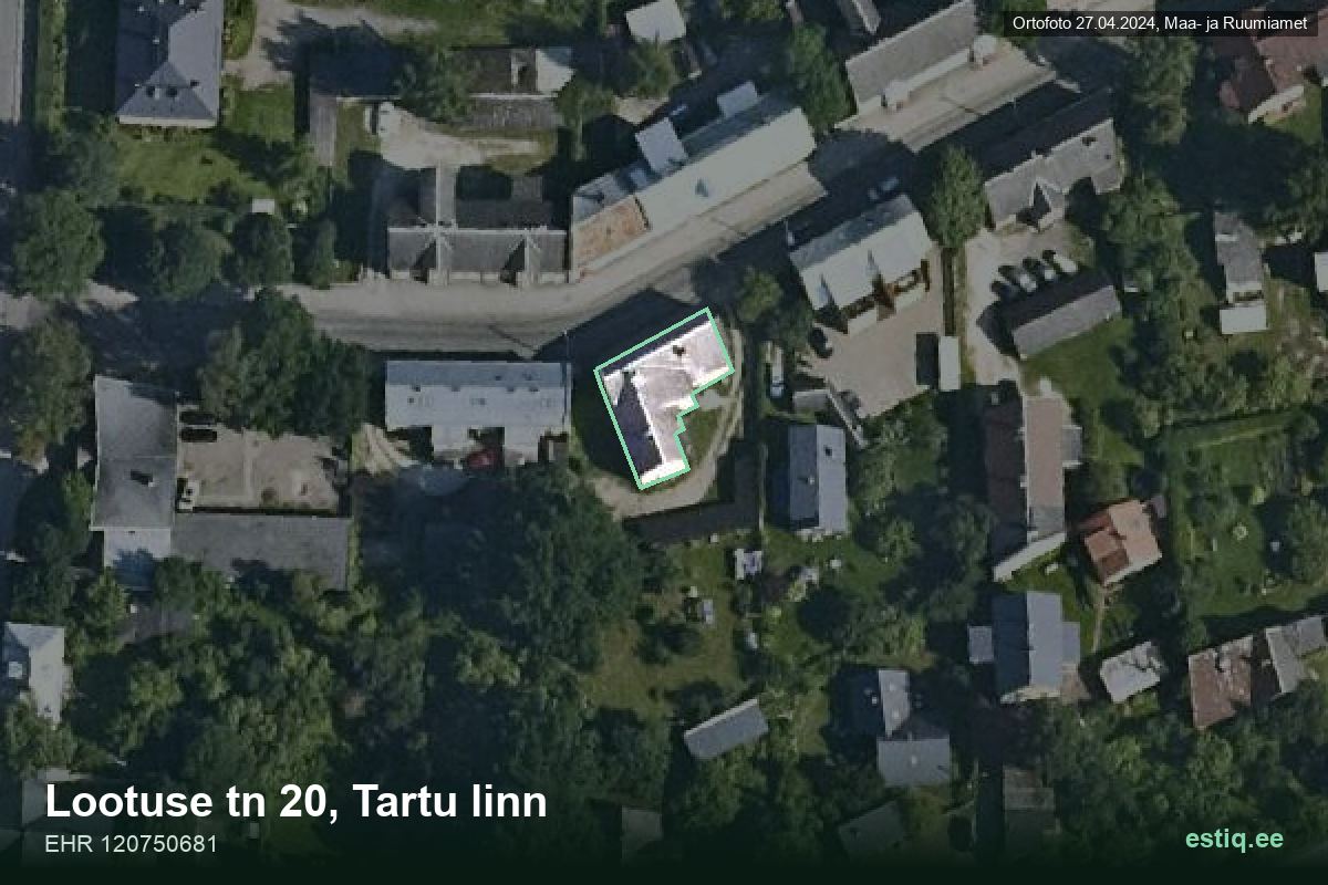 Lootuse tänav 20, Tartu – hoone aerofoto, kontuur ehitisregistri (EHR) andmetest