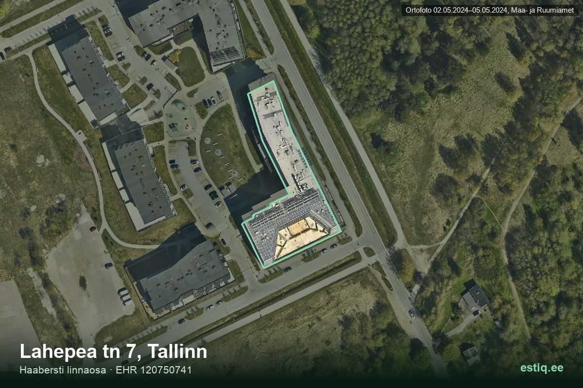 Lahepea tänav 7, Tallinn – hoone aerofoto, kontuur ehitisregistri (EHR) andmetest