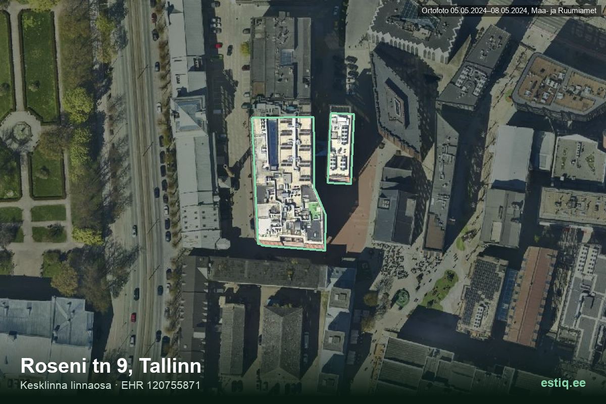 Roseni tänav 9, Tallinn – hoone aerofoto, kontuur ehitisregistri (EHR) andmetest