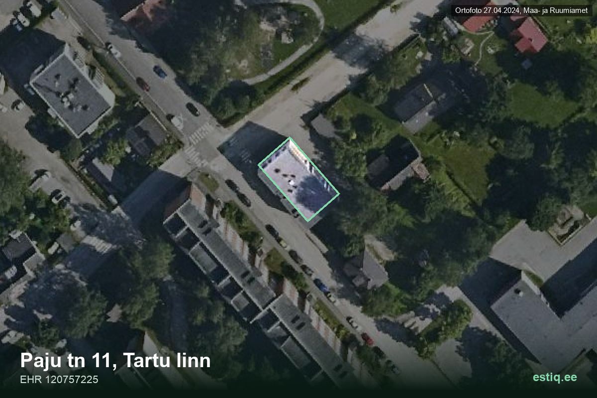 Paju tänav 11, Tartu – ilmakuva rakennuksesta, ääriviiva rakennusrekisteristä (EHR)