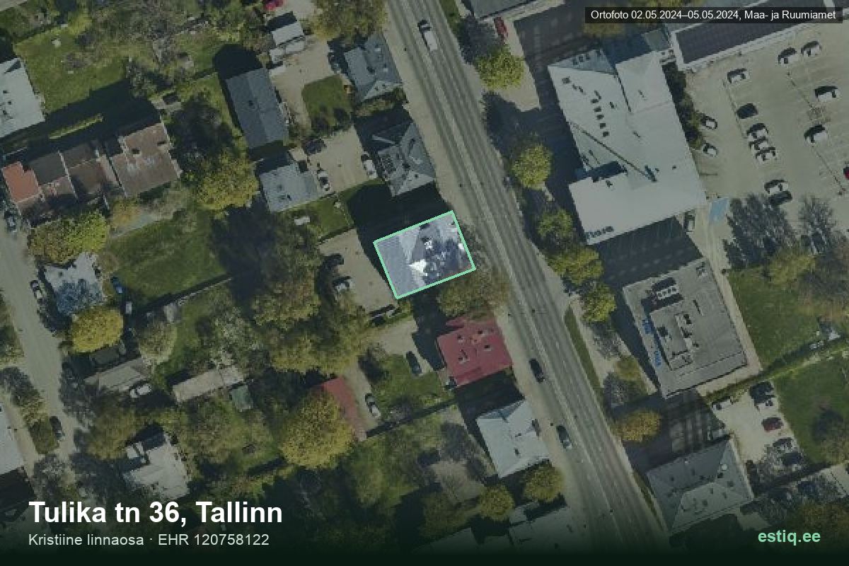 Tulika tänav 36, Tallinn – hoone aerofoto, kontuur ehitisregistri (EHR) andmetest