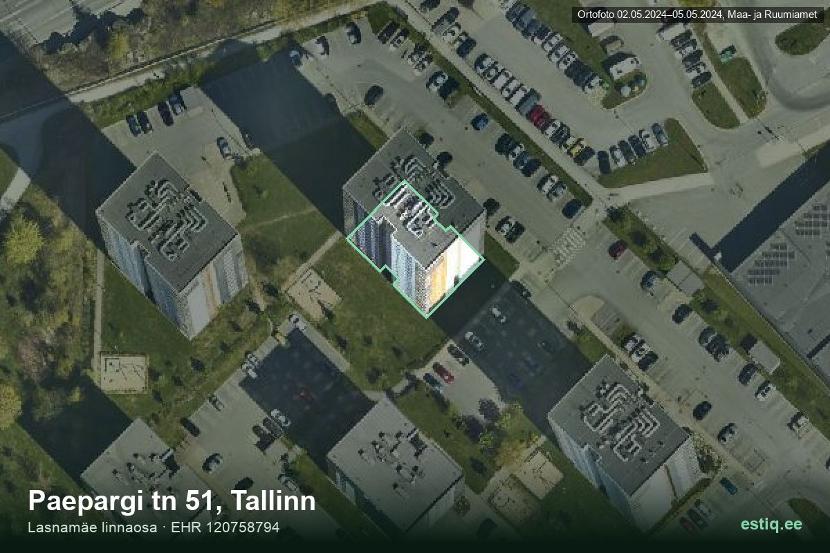 Paepargi tänav 51, Tallinn – hoone aerofoto, kontuur ehitisregistri (EHR) andmetest