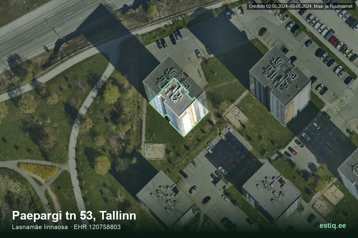 Paepargi tänav 53, Tallinn – hoone aerofoto, kontuur ehitisregistri (EHR) andmetest