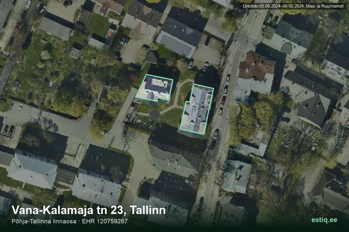 Vana-Kalamaja tänav 23, Tallinn – hoone aerofoto, kontuur ehitisregistri (EHR) andmetest