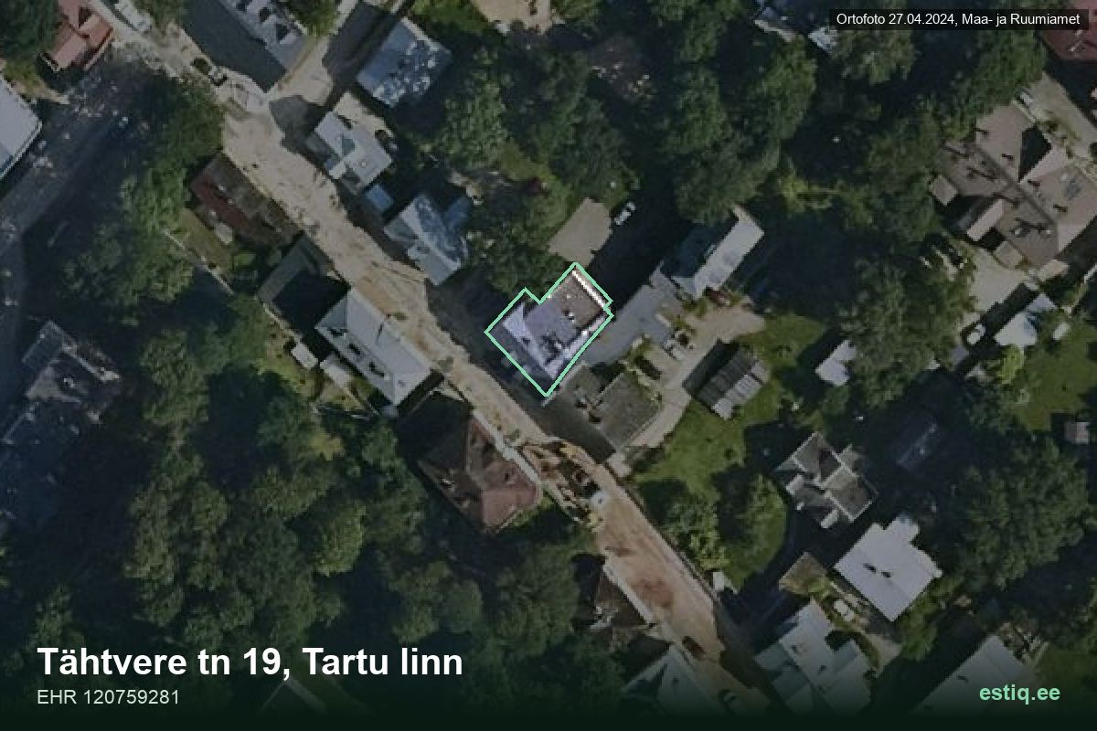 Tähtvere tänav 19, Tartu – ilmakuva rakennuksesta, ääriviiva rakennusrekisteristä (EHR)