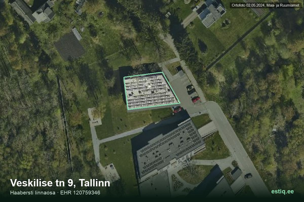 Veskilise tänav 9, Tallinn – аэрофото дома, контур по данным регистра строений (EHR)