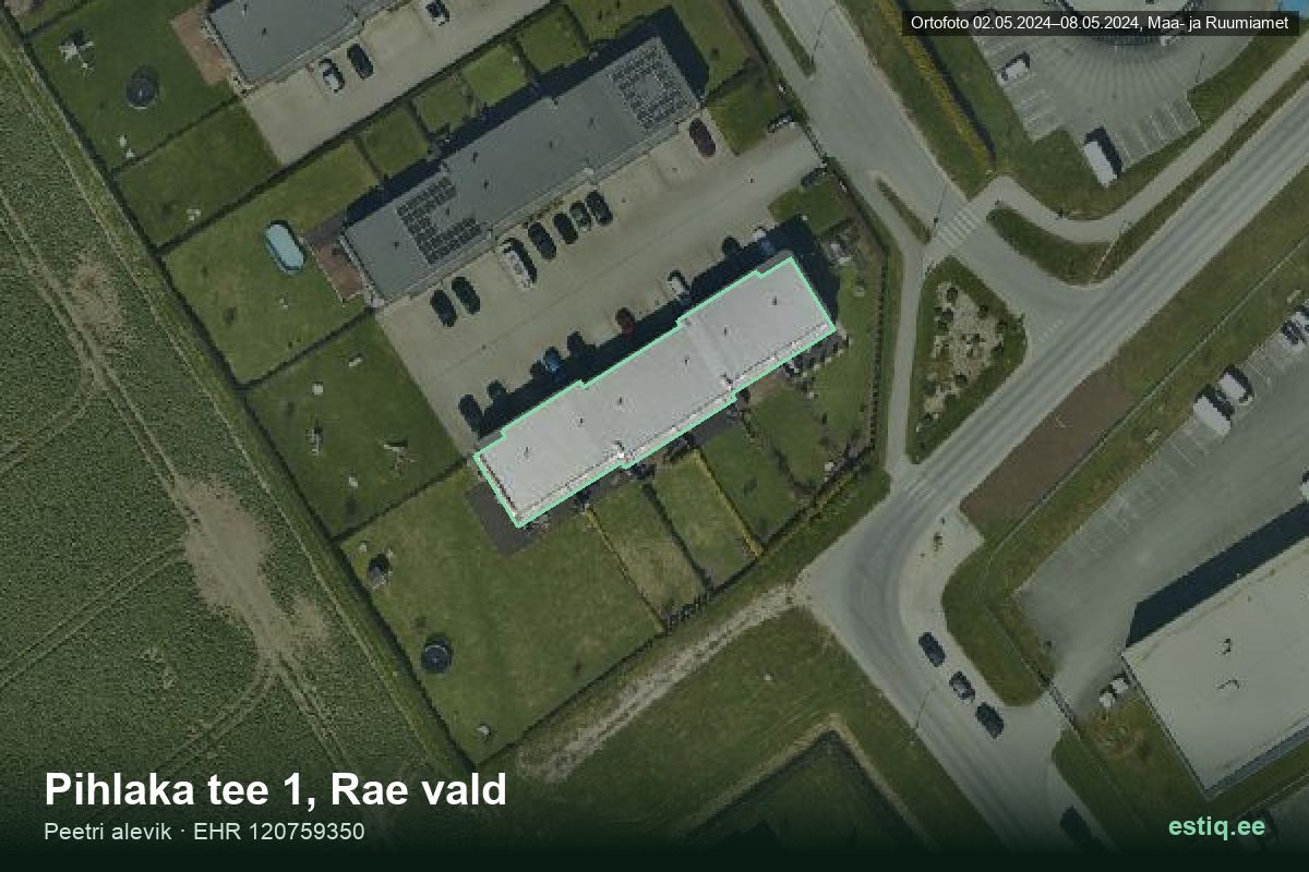 Pihlaka tee 1, Rae – hoone aerofoto, kontuur ehitisregistri (EHR) andmetest