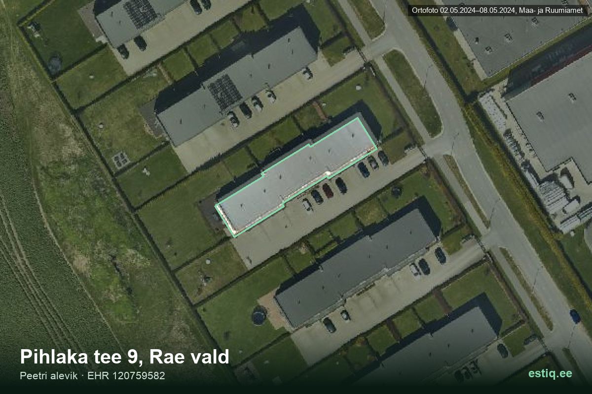 Pihlaka tee 9, Rae – hoone aerofoto, kontuur ehitisregistri (EHR) andmetest