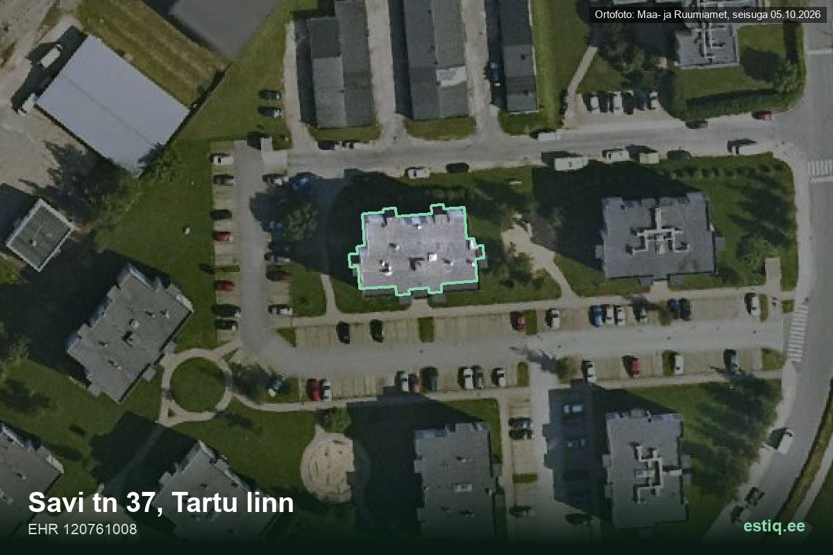 Savi tänav 37, Tartu – hoone aerofoto, kontuur ehitisregistri (EHR) andmetest
