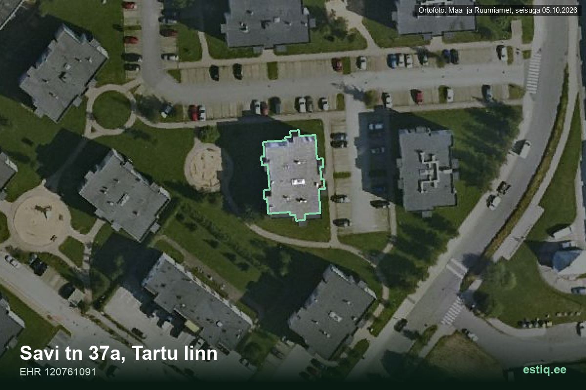 Savi tänav 37a, Tartu – hoone aerofoto, kontuur ehitisregistri (EHR) andmetest
