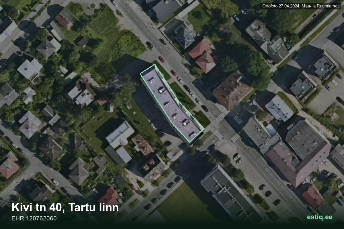 Kivi tänav 40, Tartu – aerial photo of the building, outline from the Building Register (EHR)
