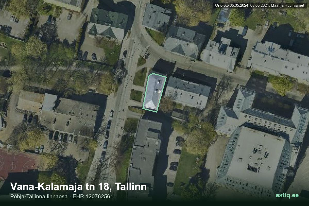 Vana-Kalamaja tänav 18, Tallinn – hoone aerofoto, kontuur ehitisregistri (EHR) andmetest
