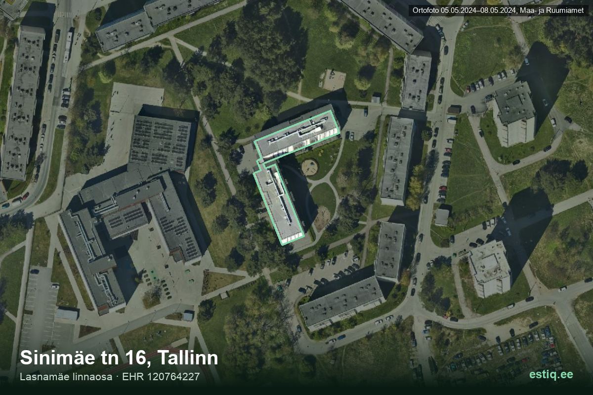 Sinimäe tänav 16, Tallinn – ilmakuva rakennuksesta, ääriviiva rakennusrekisteristä (EHR)