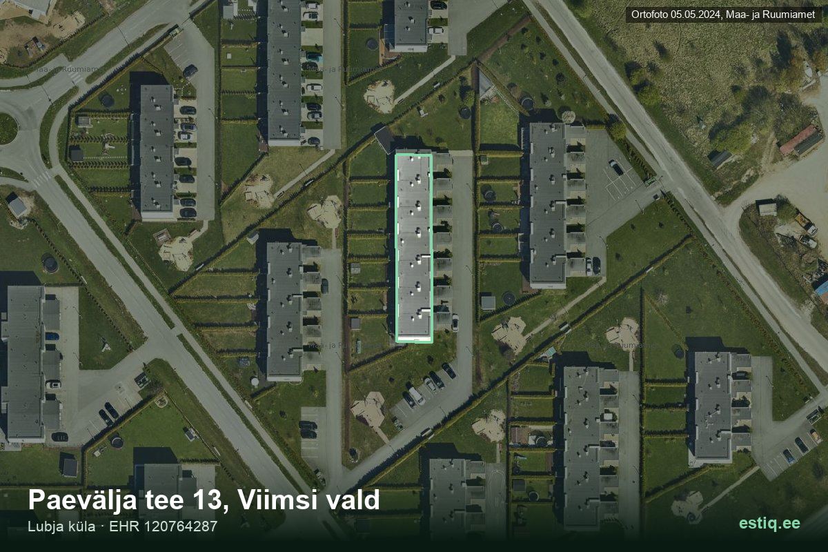 Paevälja tee 13, Viimsi – аэрофото дома, контур по данным регистра строений (EHR)