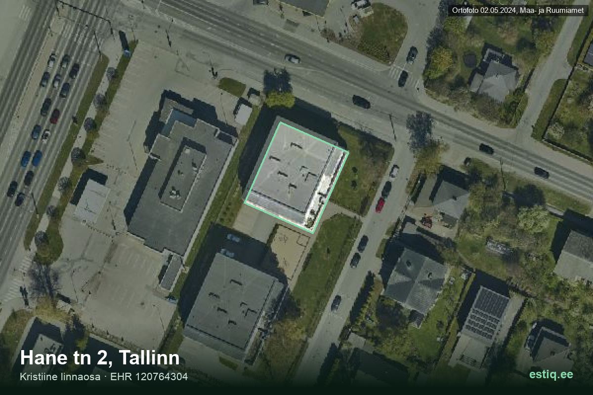 Hane tänav 2, Tallinn – ilmakuva rakennuksesta, ääriviiva rakennusrekisteristä (EHR)