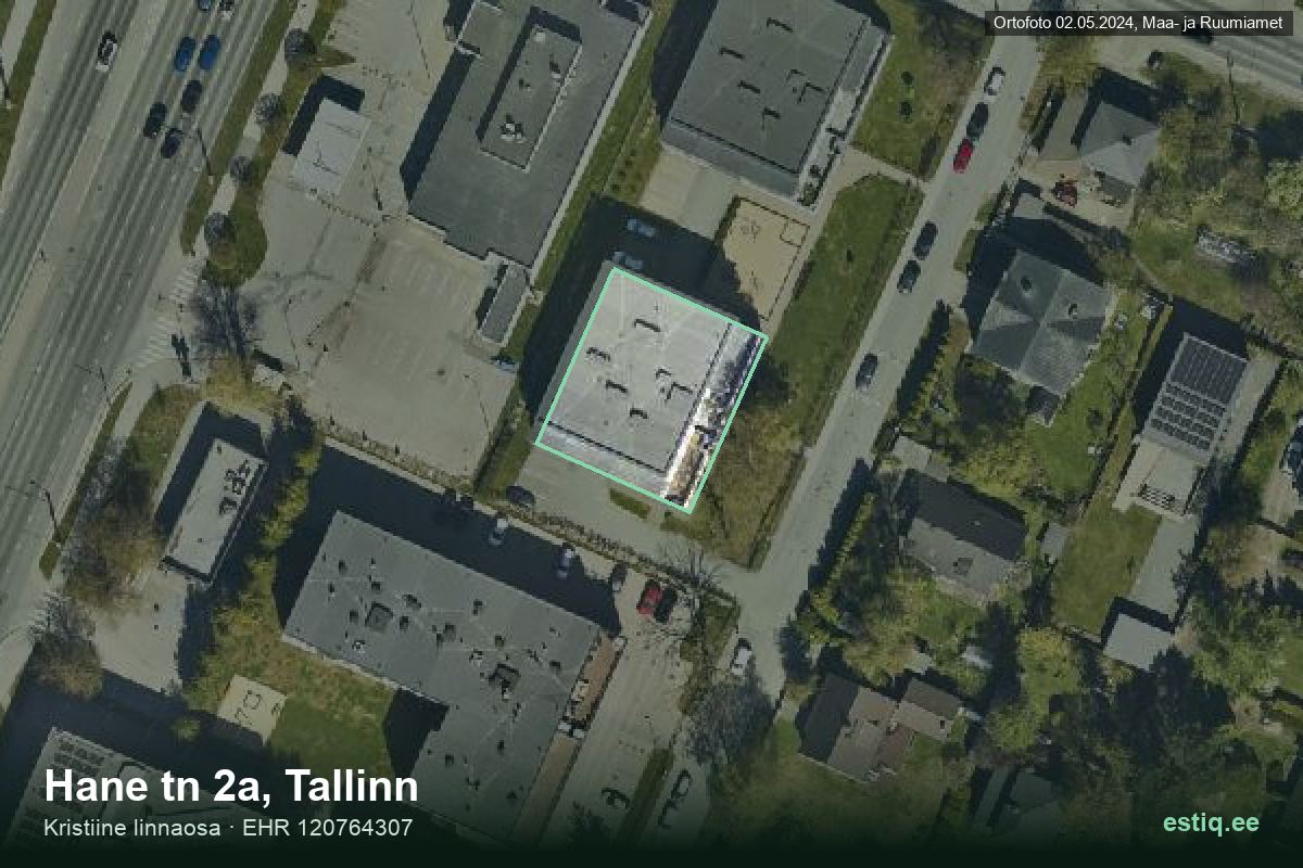 Hane tänav 2a, Tallinn – ilmakuva rakennuksesta, ääriviiva rakennusrekisteristä (EHR)