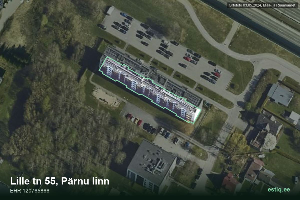 Lille tänav 55, Pärnu – ilmakuva rakennuksesta, ääriviiva rakennusrekisteristä (EHR)