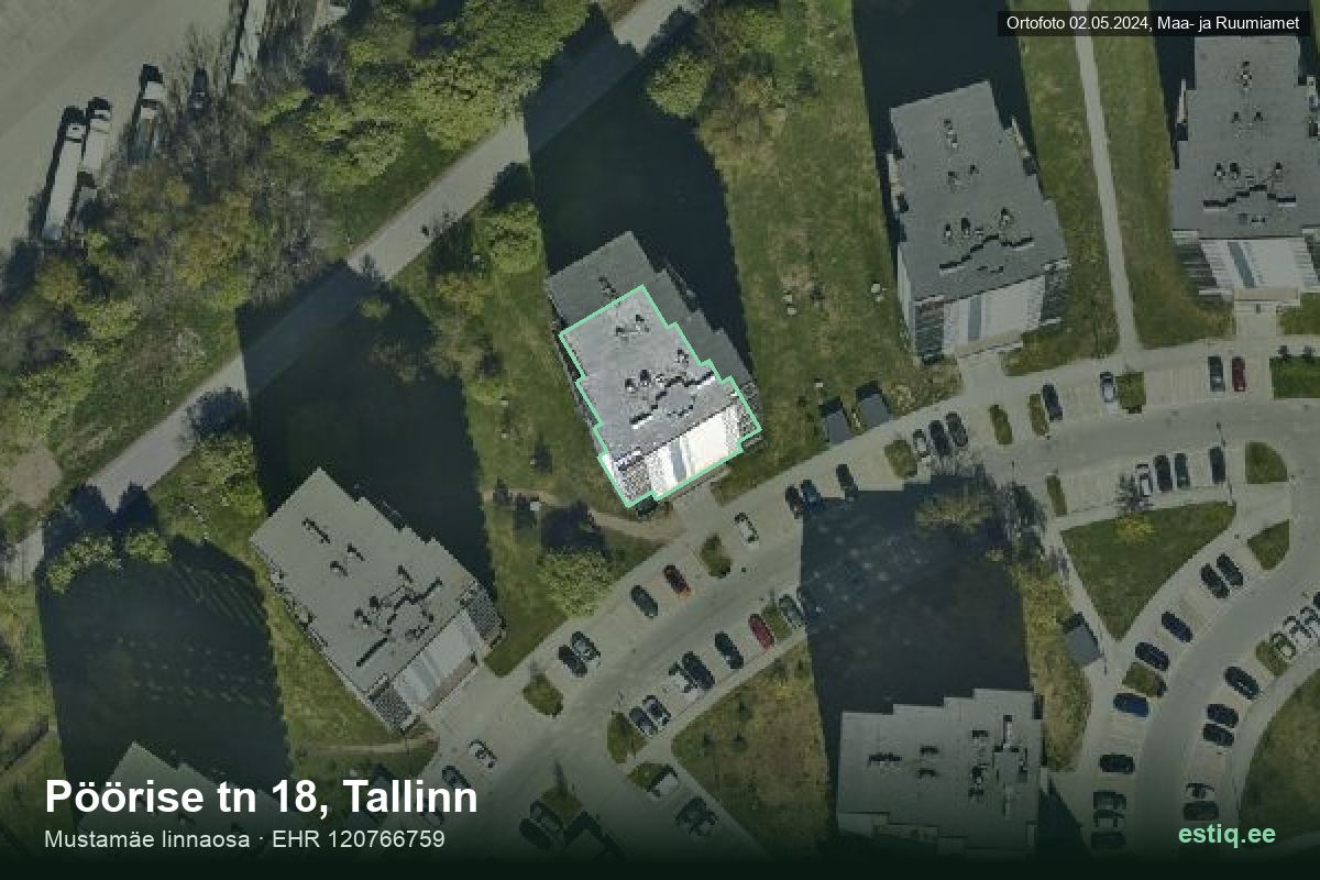 Pöörise tänav 18, Tallinn – hoone aerofoto, kontuur ehitisregistri (EHR) andmetest