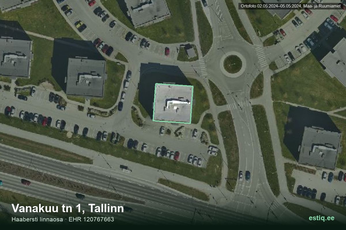 Vanakuu tänav 1, Tallinn – ilmakuva rakennuksesta, ääriviiva rakennusrekisteristä (EHR)