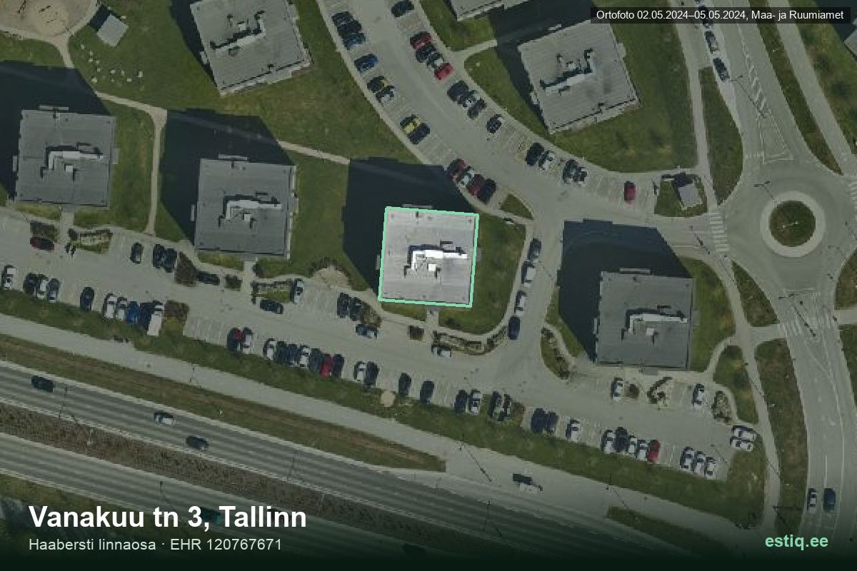 Vanakuu tänav 3, Tallinn – ilmakuva rakennuksesta, ääriviiva rakennusrekisteristä (EHR)