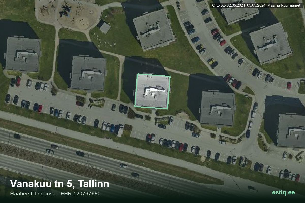 Vanakuu tänav 5, Tallinn – аэрофото дома, контур по данным регистра строений (EHR)