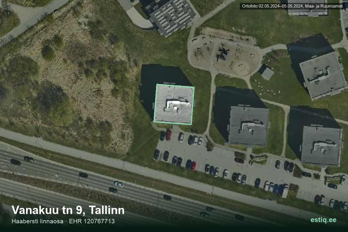 Vanakuu tänav 9, Tallinn – аэрофото дома, контур по данным регистра строений (EHR)