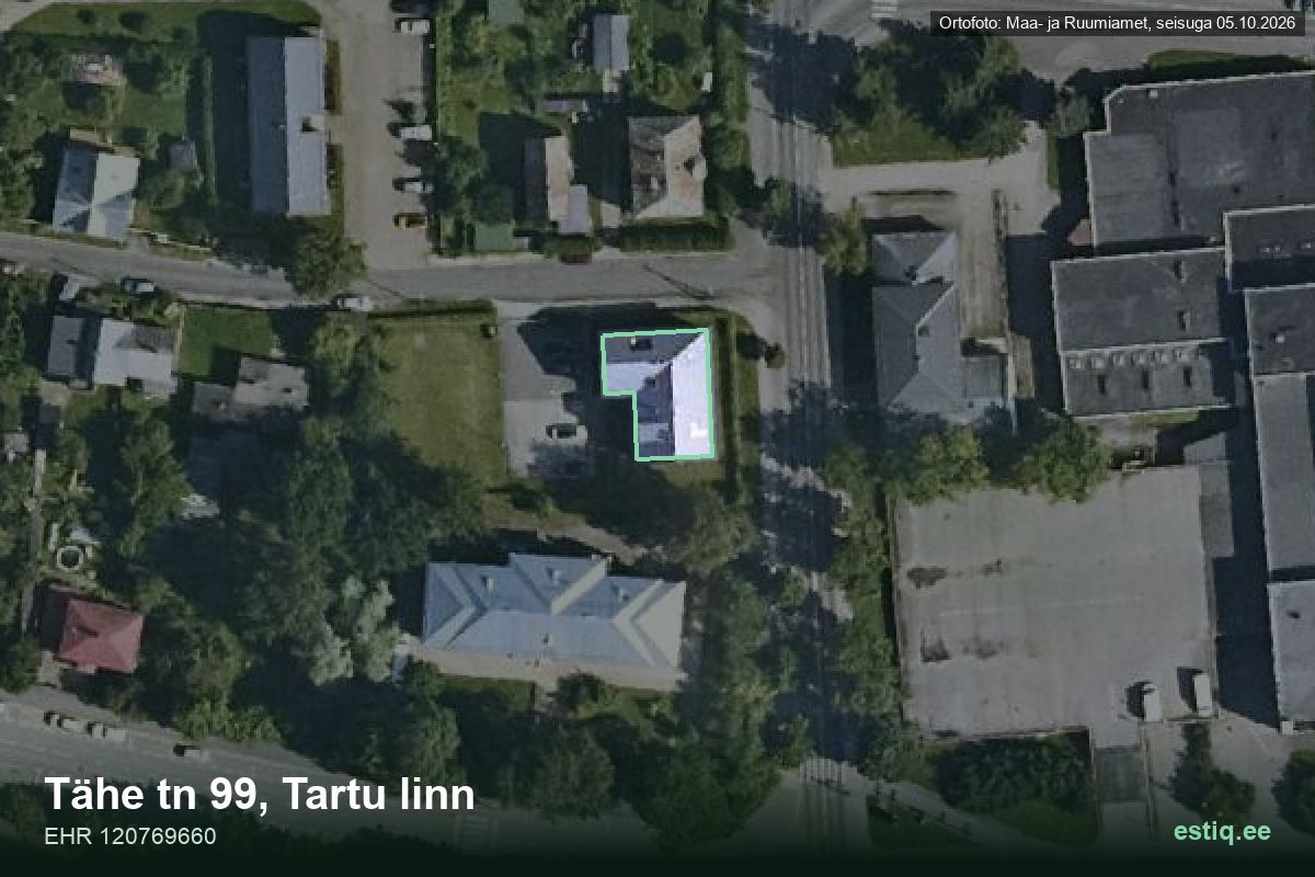 Tähe tänav 99, Tartu – aerial photo of the building, outline from the Building Register (EHR)