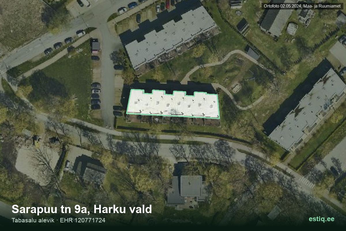 Sarapuu tänav 9a, Harku – аэрофото дома, контур по данным регистра строений (EHR)