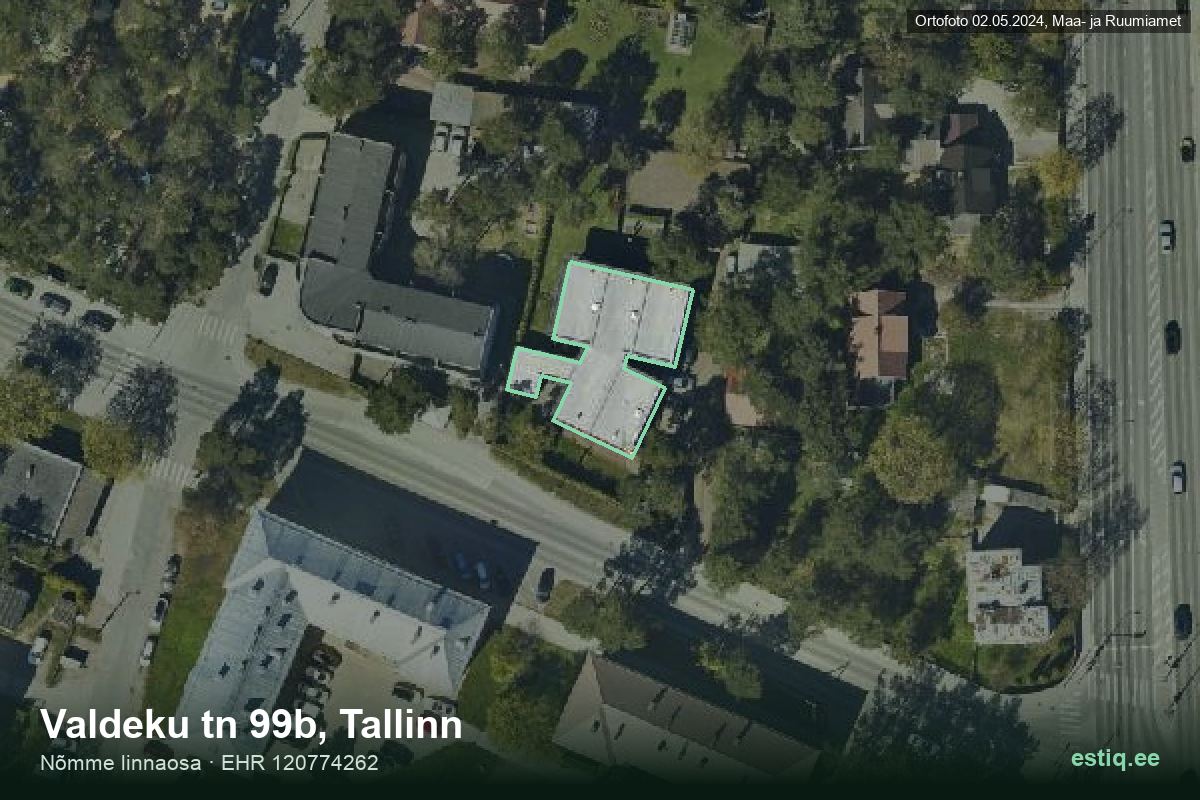 Valdeku tänav 99b, Tallinn – hoone aerofoto, kontuur ehitisregistri (EHR) andmetest