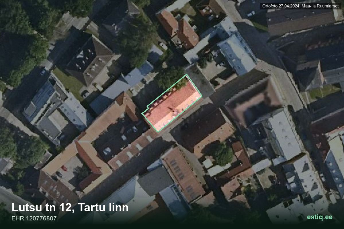 Lutsu tänav 12, Tartu – аэрофото дома, контур по данным регистра строений (EHR)