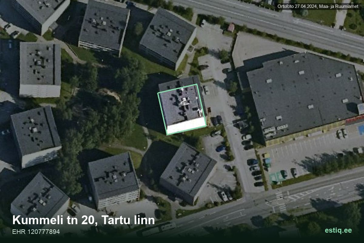 Kummeli tänav 20, Tartu – hoone aerofoto, kontuur ehitisregistri (EHR) andmetest
