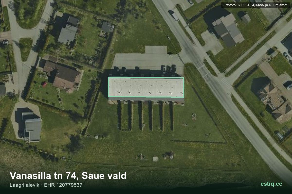Vanasilla tänav 74, Saue – hoone aerofoto, kontuur ehitisregistri (EHR) andmetest