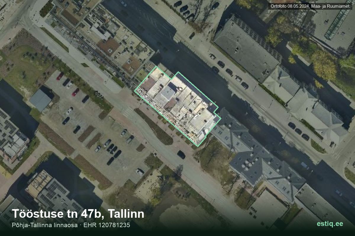 Tööstuse tänav 47b, Tallinn – hoone aerofoto, kontuur ehitisregistri (EHR) andmetest