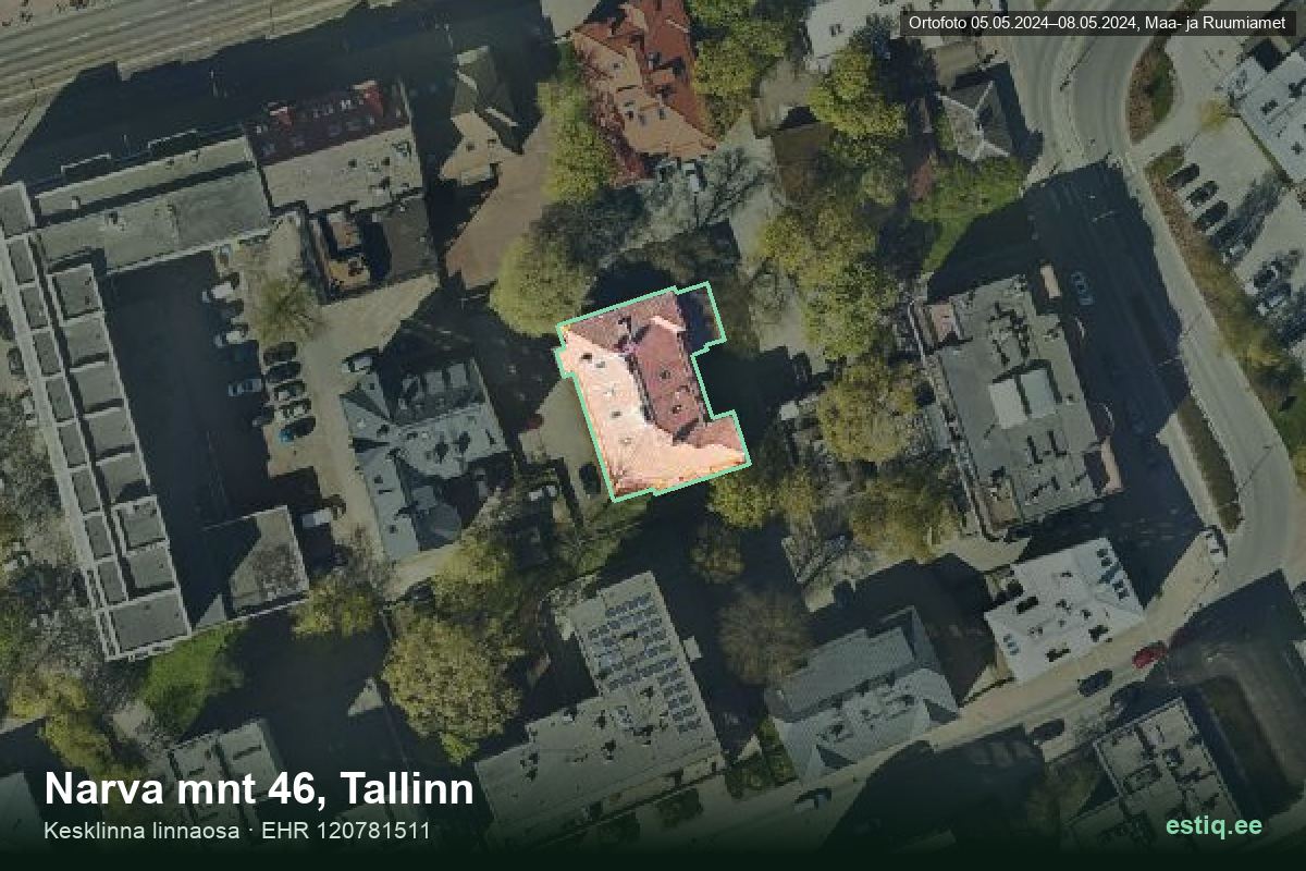 Narva mnt 46, Tallinn – hoone aerofoto, kontuur ehitisregistri (EHR) andmetest