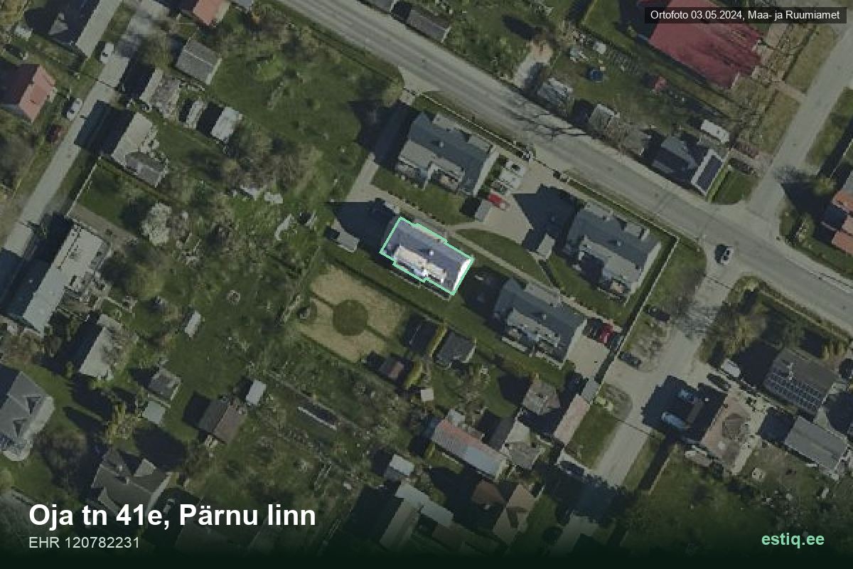 Oja tänav 41e, Pärnu – hoone aerofoto, kontuur ehitisregistri (EHR) andmetest