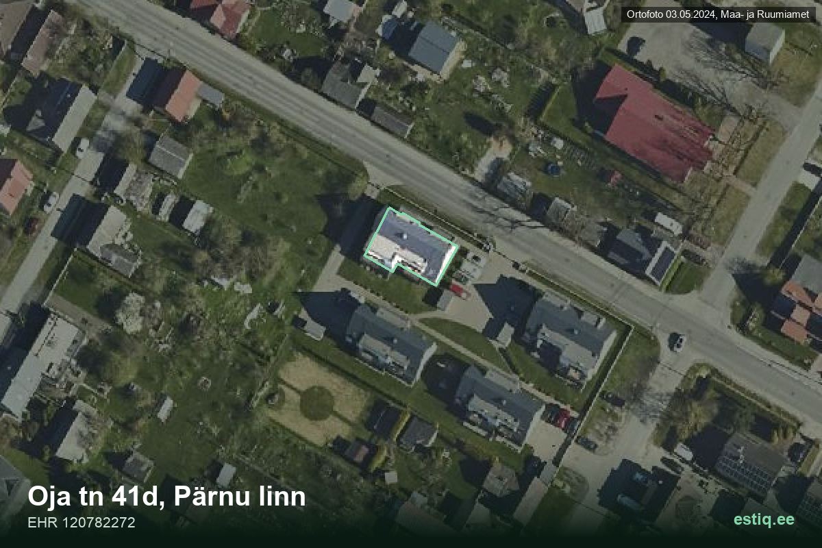 Oja tänav 41d, Pärnu – hoone aerofoto, kontuur ehitisregistri (EHR) andmetest