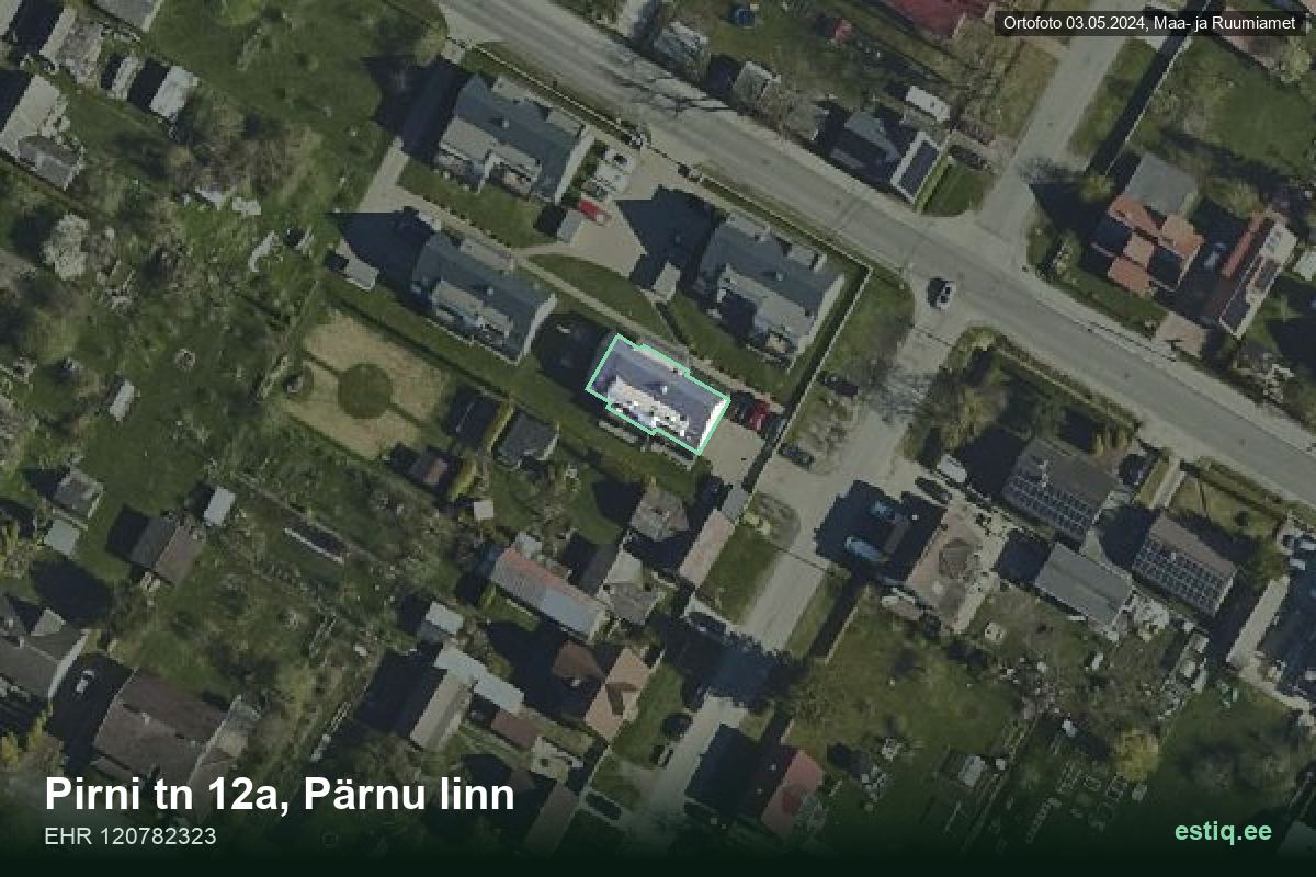 Pirni tänav 12a, Pärnu – hoone aerofoto, kontuur ehitisregistri (EHR) andmetest