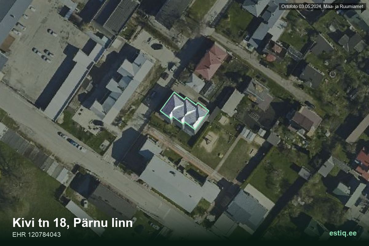 Kivi tänav 18, Pärnu – ilmakuva rakennuksesta, ääriviiva rakennusrekisteristä (EHR)