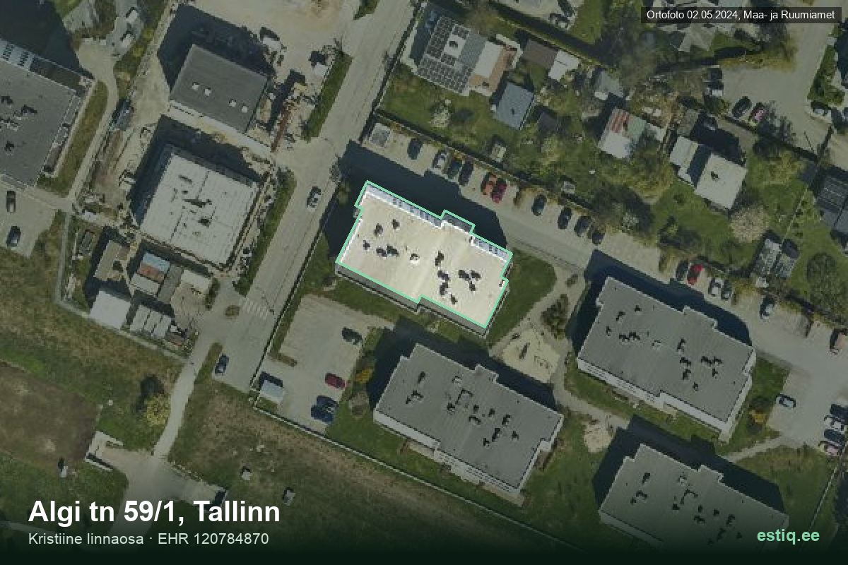 Algi tänav 59/1, Tallinn – ilmakuva rakennuksesta, ääriviiva rakennusrekisteristä (EHR)