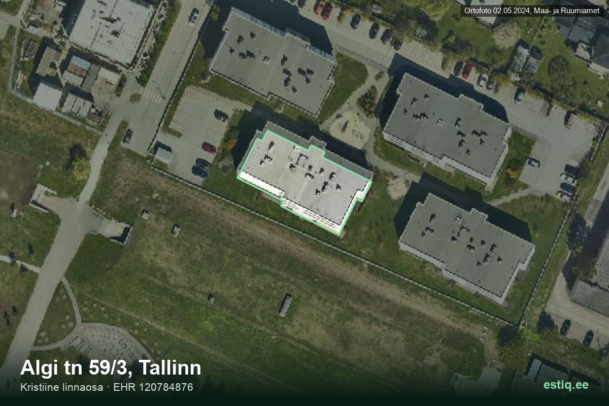 Algi tänav 59/3, Tallinn – аэрофото дома, контур по данным регистра строений (EHR)