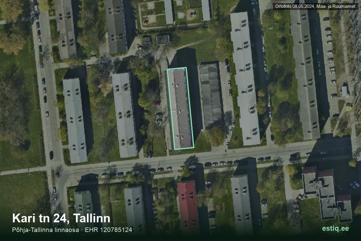 Kari tänav 24, Tallinn – hoone aerofoto, kontuur ehitisregistri (EHR) andmetest