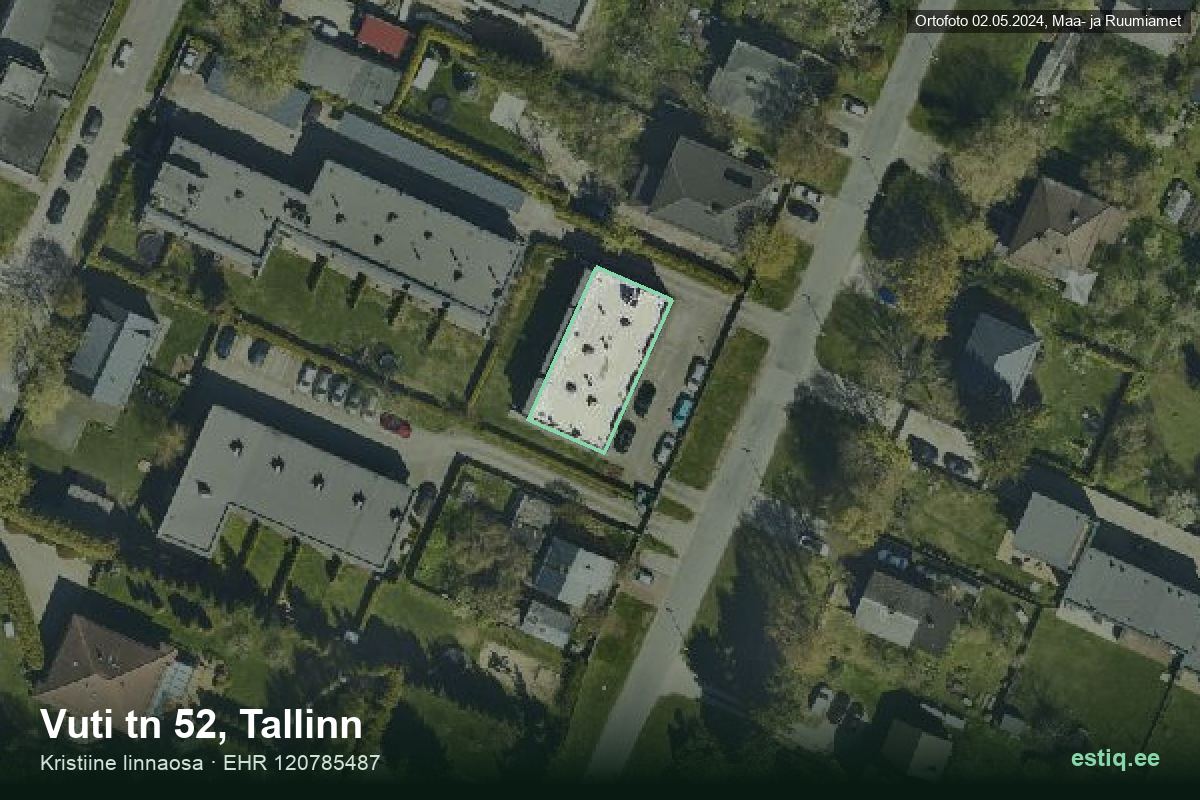 Vuti tänav 52, Tallinn – аэрофото дома, контур по данным регистра строений (EHR)