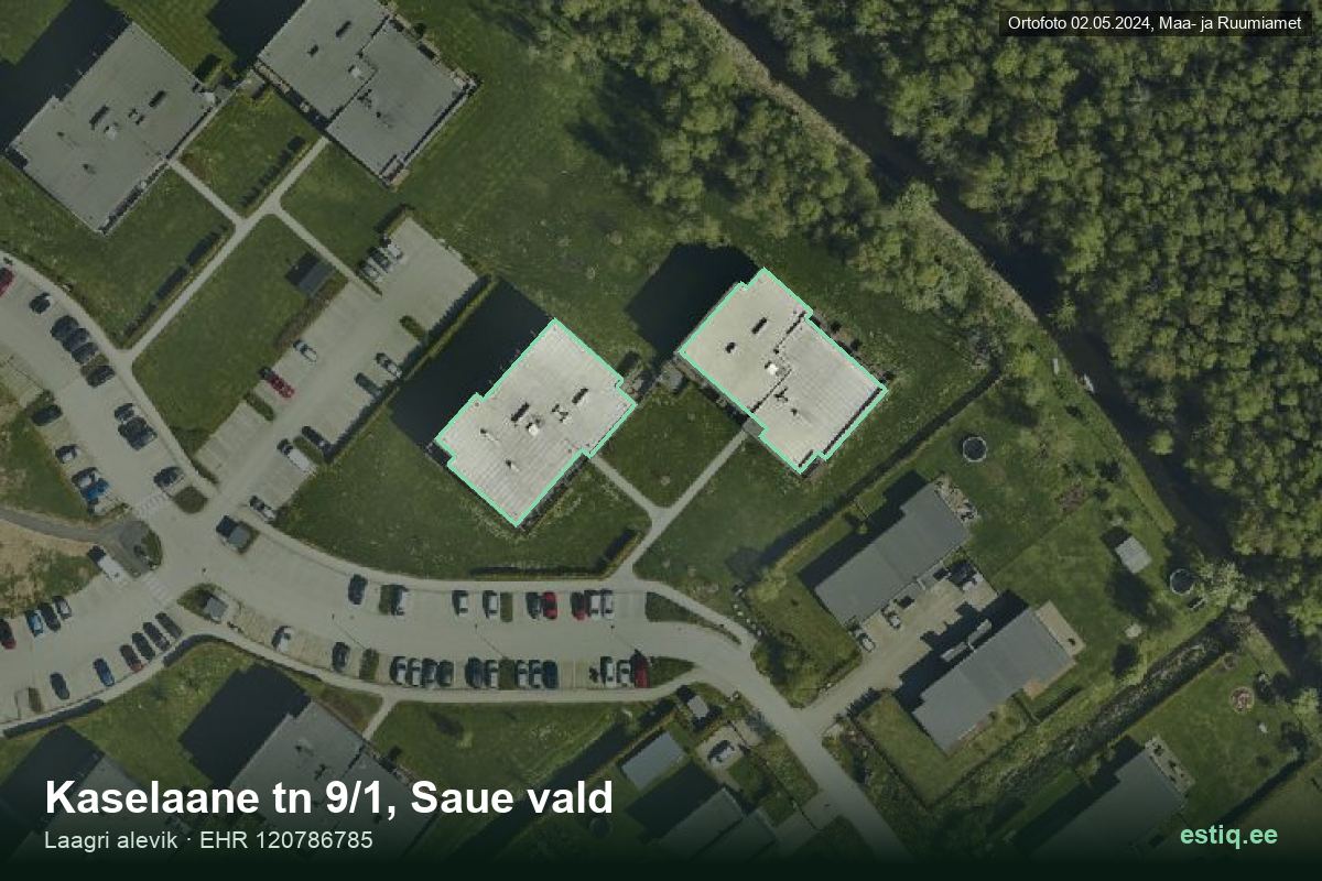 Kaselaane tänav 9/1, Saue – ilmakuva rakennuksesta, ääriviiva rakennusrekisteristä (EHR)