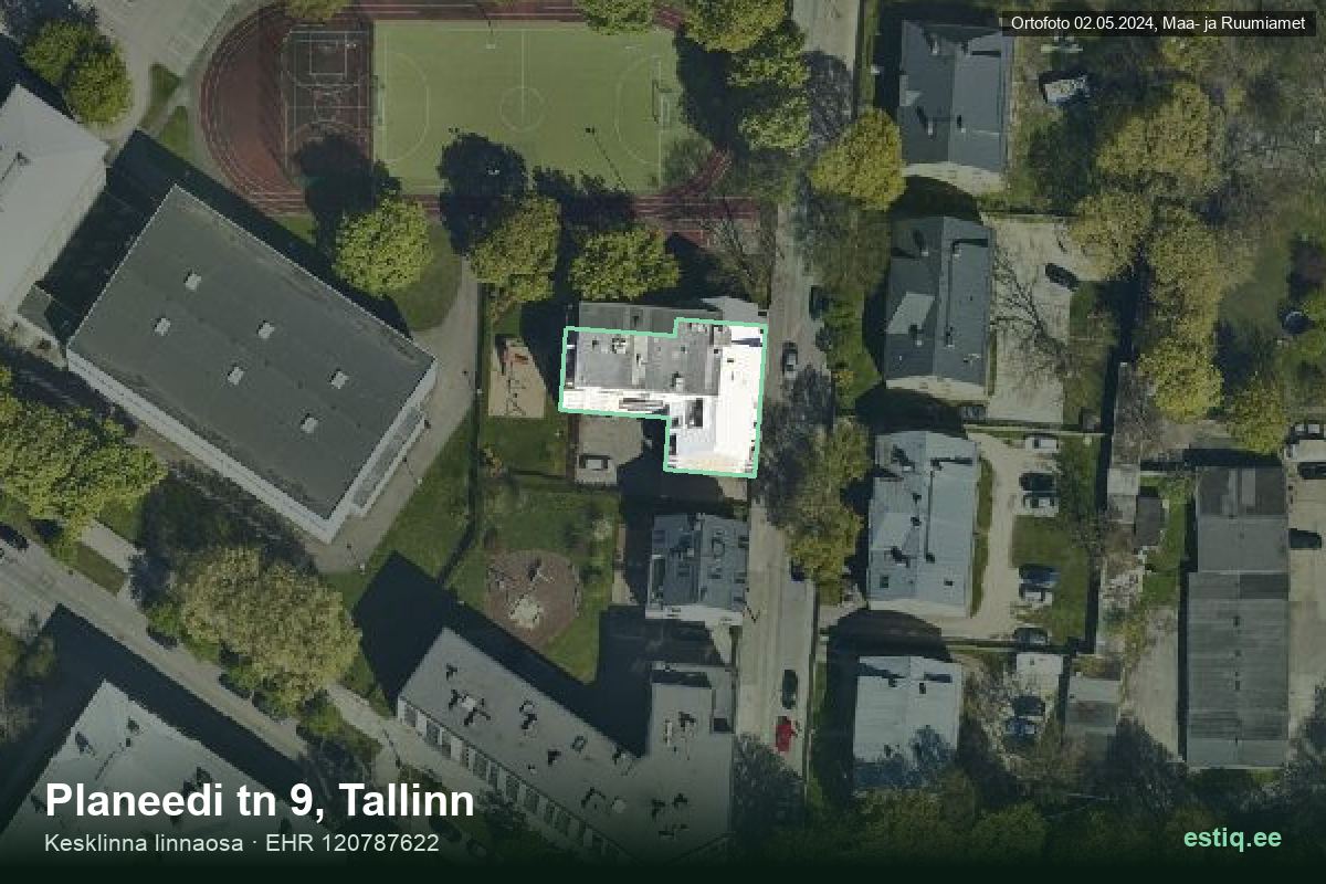 Planeedi tänav 9, Tallinn – hoone aerofoto, kontuur ehitisregistri (EHR) andmetest